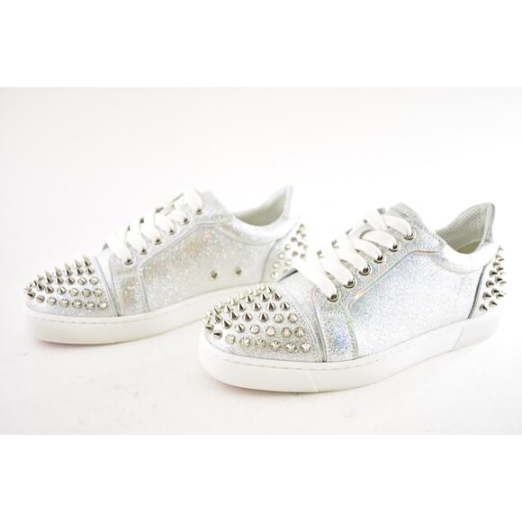 Christian Louboutin Vieira 2 Flat Silver AB Spikes Lace Up Low Top Sneaker 36.5 - Picture 9 of 11